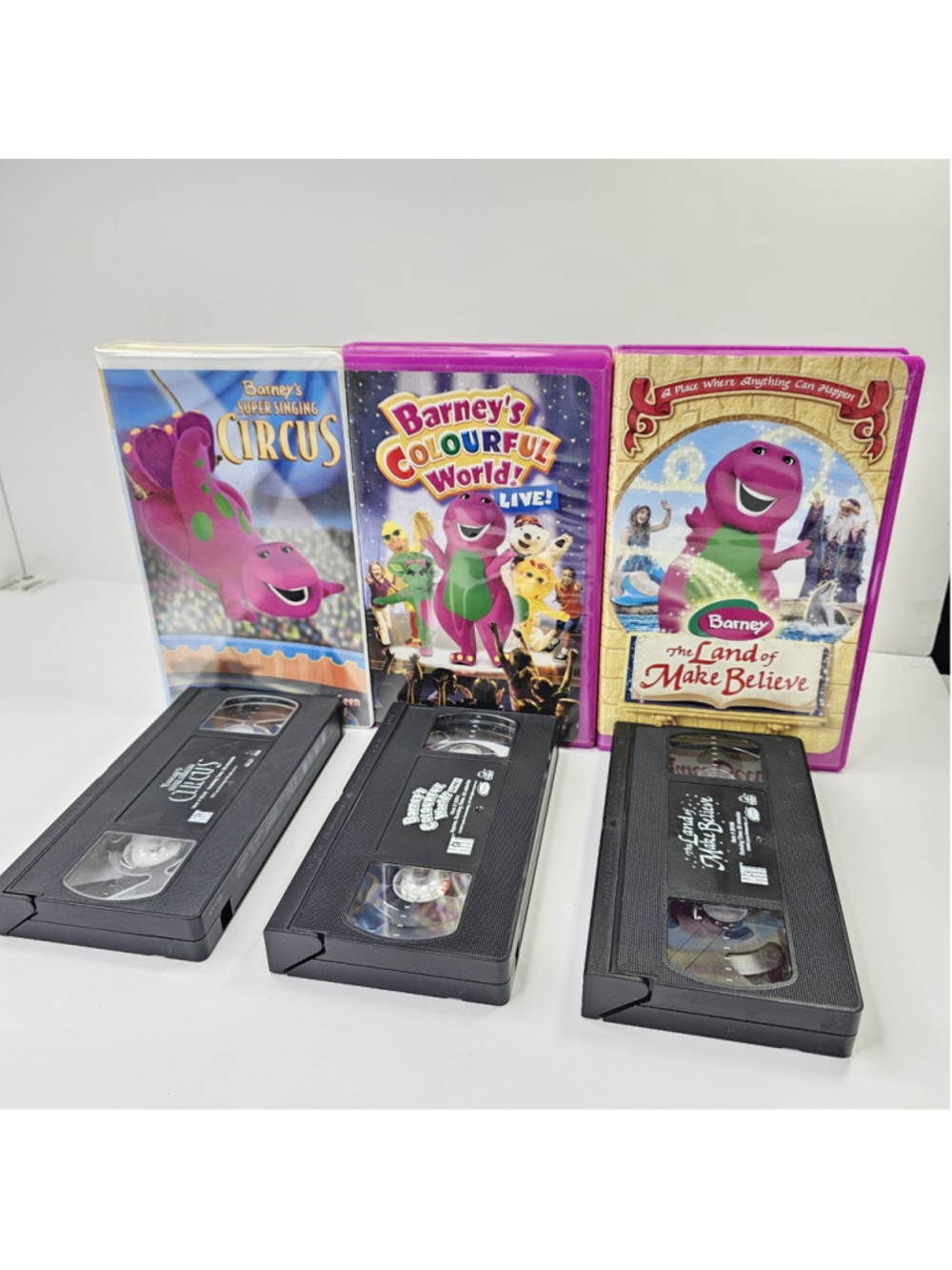 Barney VHS Lot of 3 Super Singing Circus Colourful World Land Make Believe